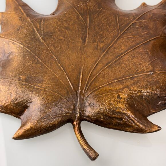 Large Vintage Metal Maple Leaf Tray, Cast Aluminum - 12W x 12 1/4L x 1D - Picture 8 of 11